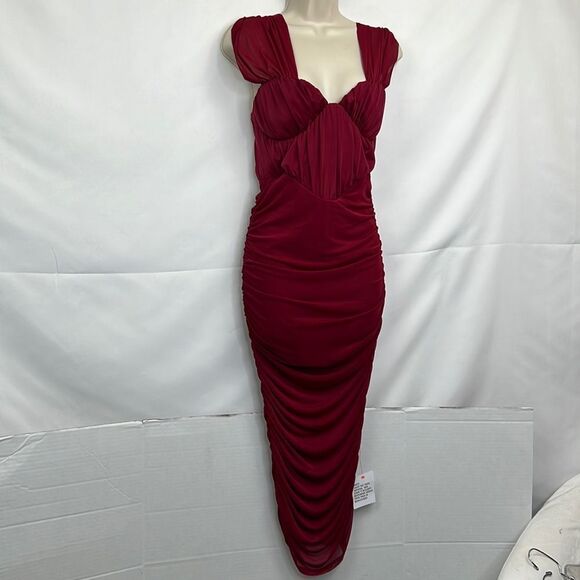 ASOS Design Nordstrom halter mesh ruched midi dress in red size 6 NWT - Picture 5 of 16